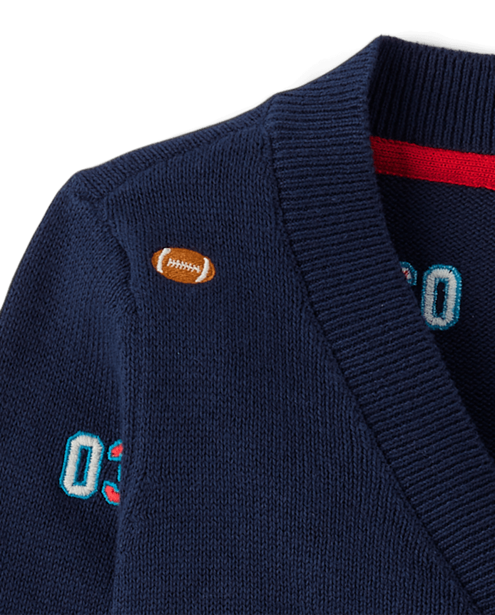Boys Embroidered Varsity Cardigan - Campus Cuties