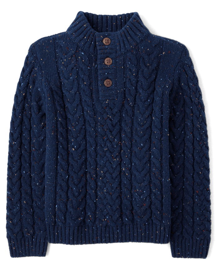 Boys Textured Cable Knit Mock Neck Sweater - Little Essentials