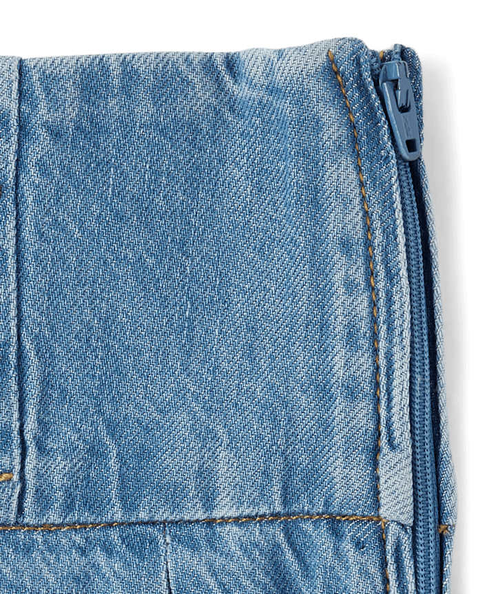 Girls Pleated Button Denim Skirt - Campus Cuties