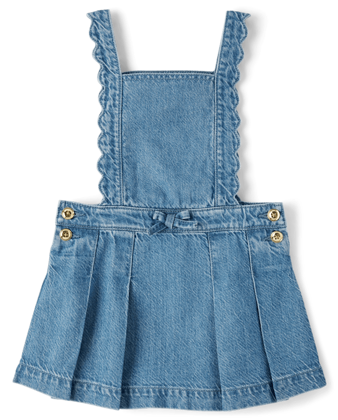 Girls Scalloped Button Denim Jumper - Campus Cuties