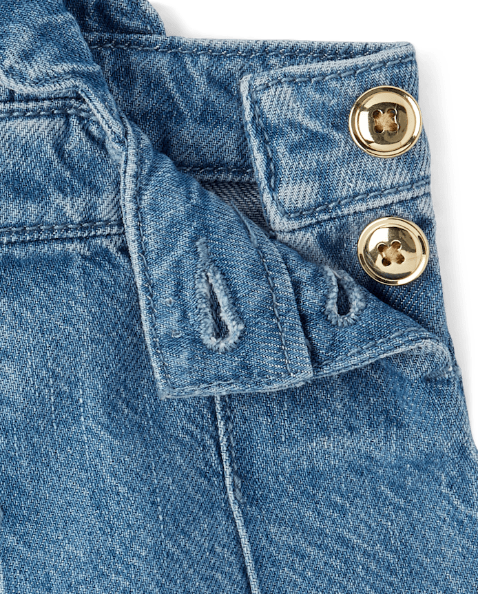 Girls Scalloped Button Denim Jumper - Campus Cuties