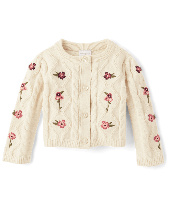 Baby Girls Embroidered Floral Cable Knit Cardigan - Homegrown by Gymboree