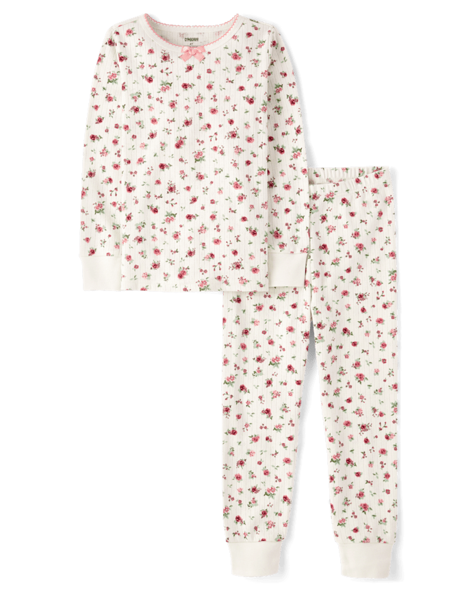 Girls Floral Snug Fit Pointelle Pajamas