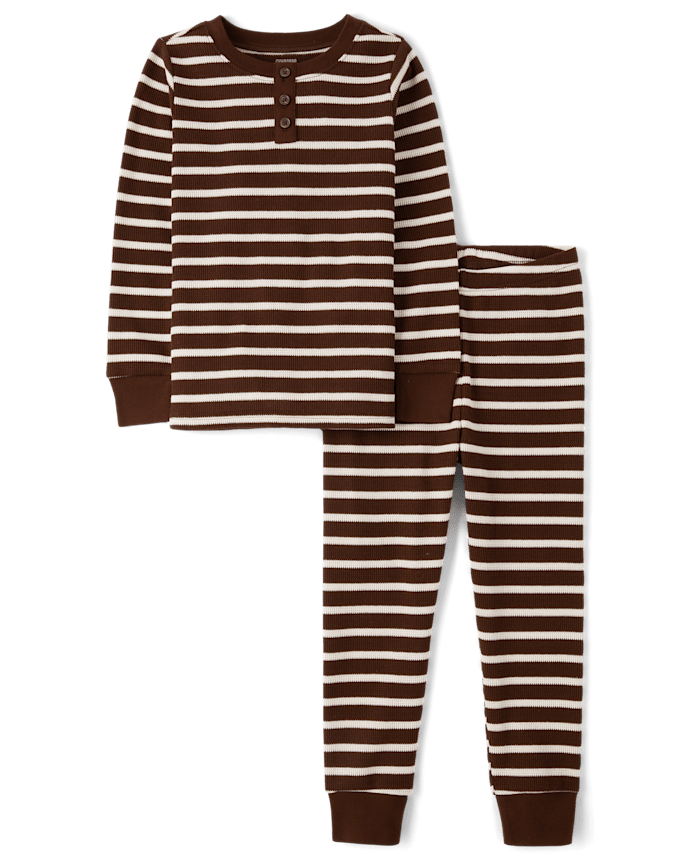 Kids Striped Snug Fit Thermal Henley Pajamas - Gymmies