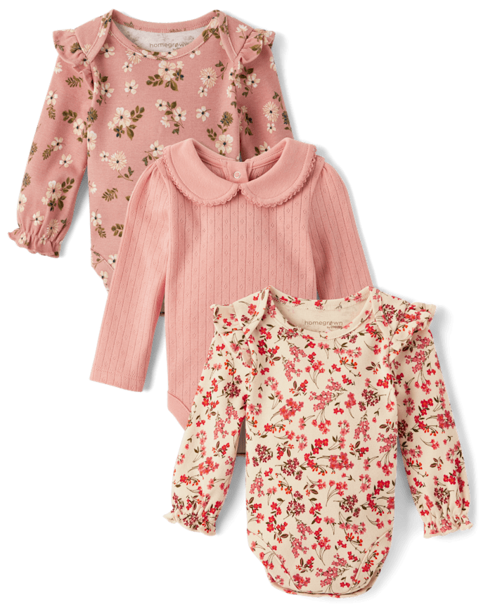 Baby Girls Floral Henley Bodysuit 3-Pack - Homegrown by Gymboree