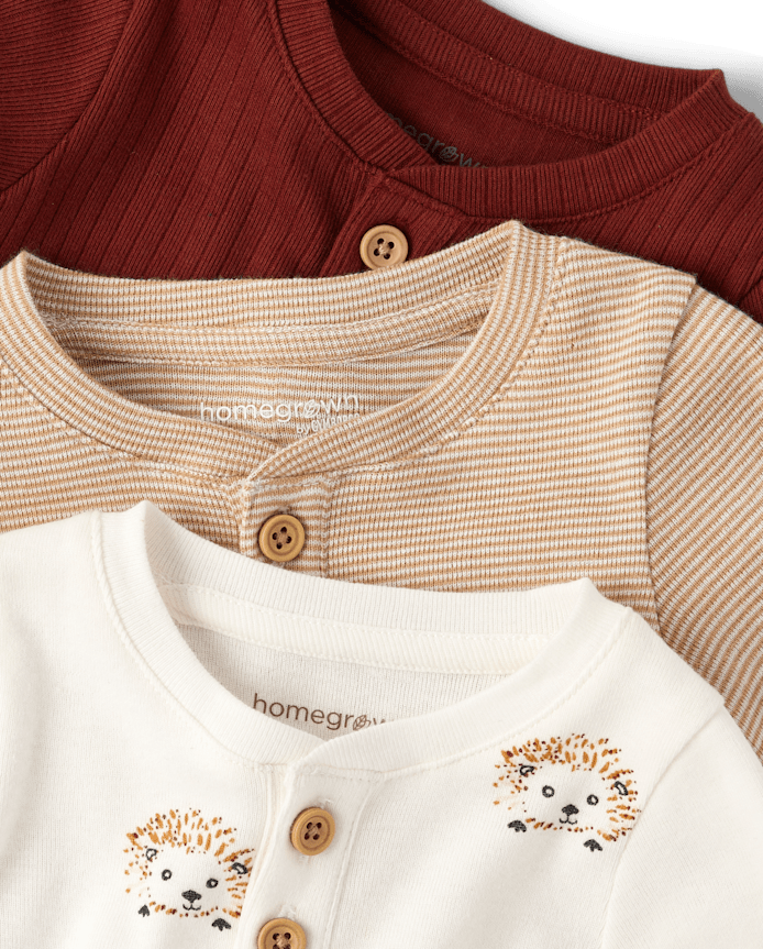 Baby Hedgehog Henley Bodysuit 3-Pack - Homegrown by Gymboree