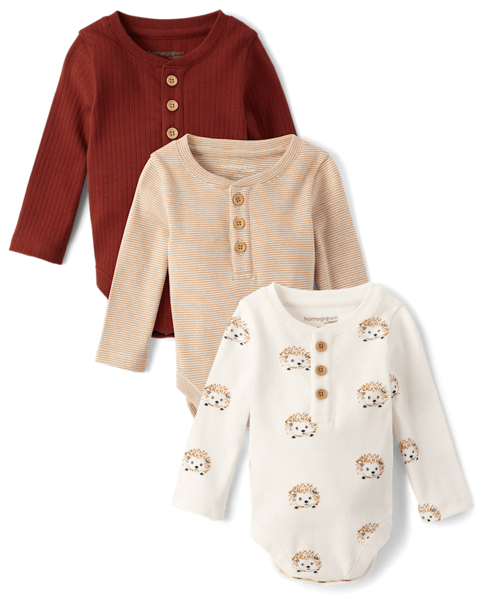 Baby Hedgehog Henley Bodysuit 3-Pack - Homegrown by Gymboree