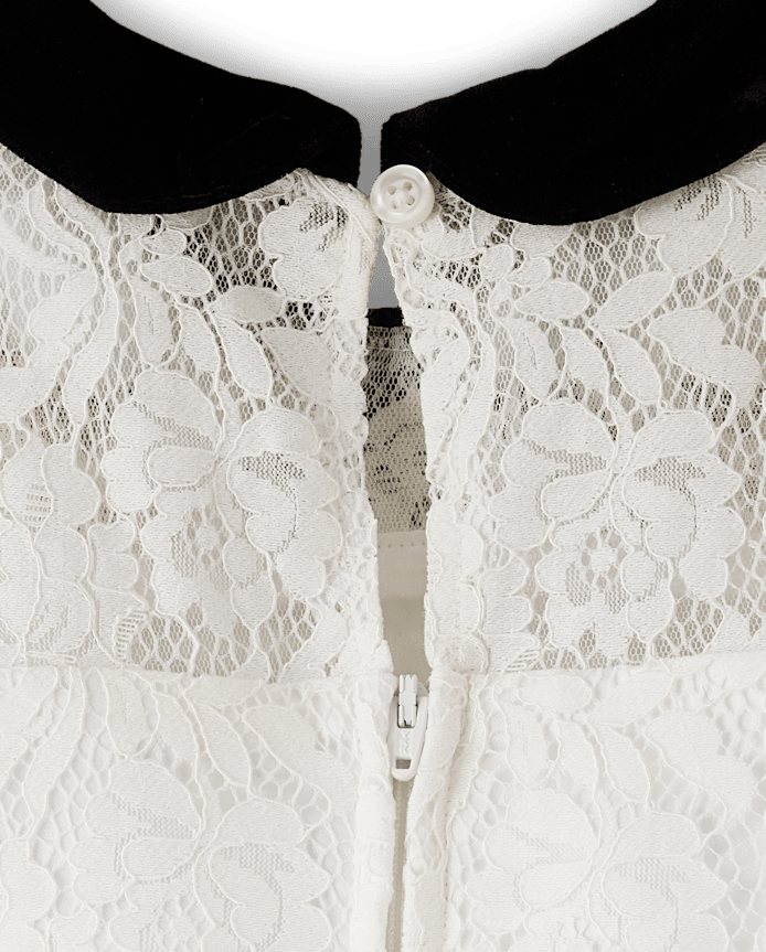 Girls Contrast Lace Ruffle Dress - Petit Paris