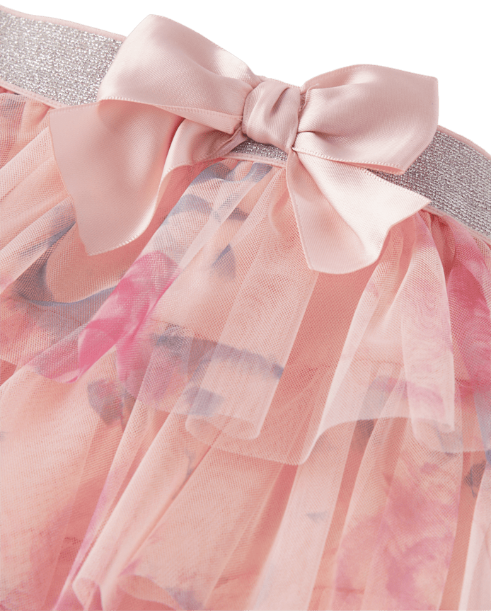 Girls Floral Tiered Mesh Tutu Skirt