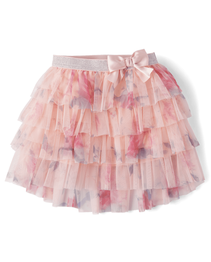 Girls Floral Tiered Mesh Tutu Skirt