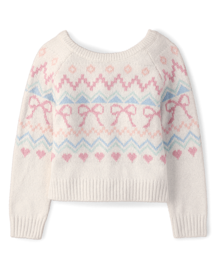 Girls Fairisle Bow Back Sweater - On Pointe