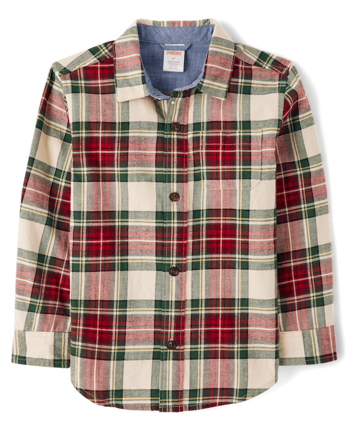 Boys Plaid Flannel Button Up Shirt - Royal Christmas
