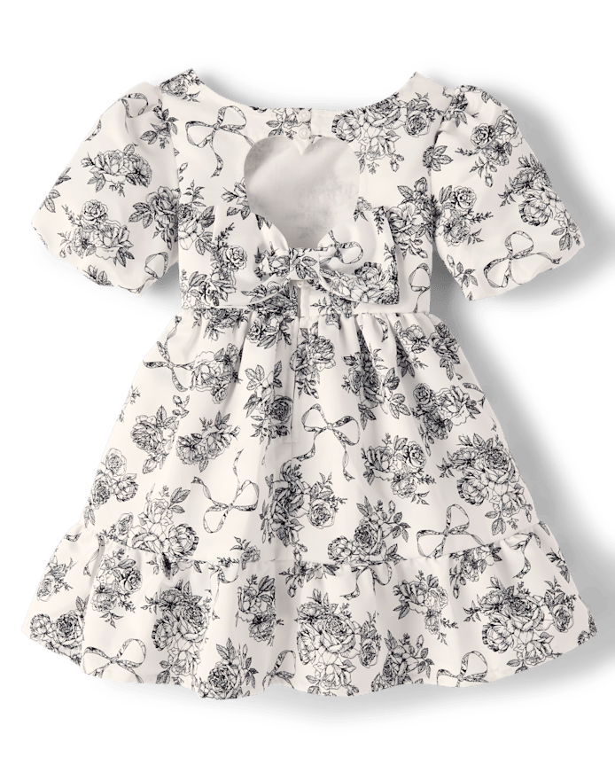 Girls Floral Heart Cut Out Satin Ruffle Dress - Petit Paris