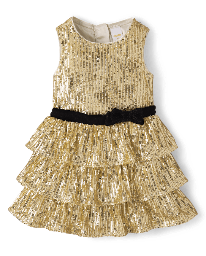 Girls Sequin Bow Tiered Dress - Royal Christmas