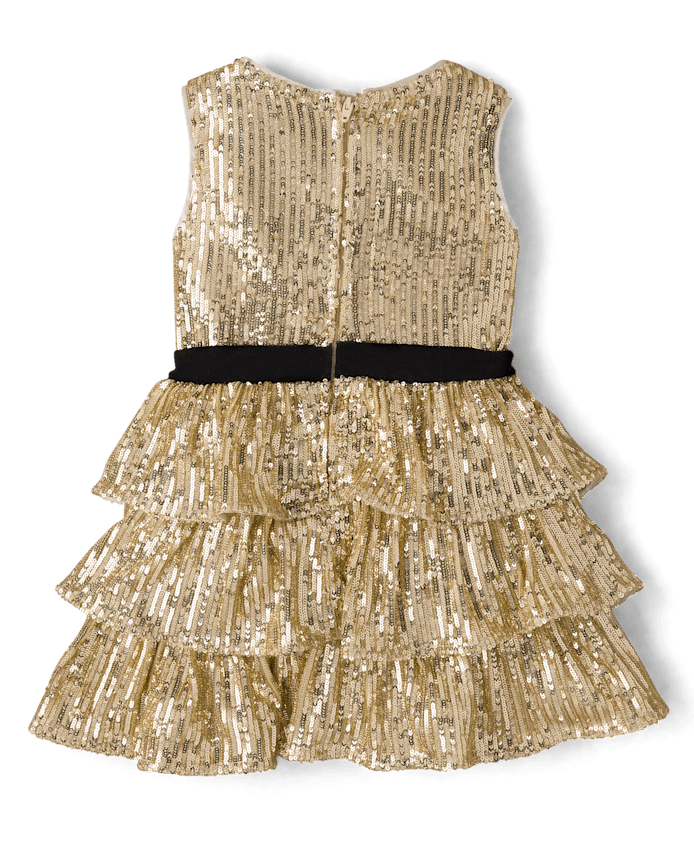 Girls Sequin Bow Tiered Dress - Royal Christmas