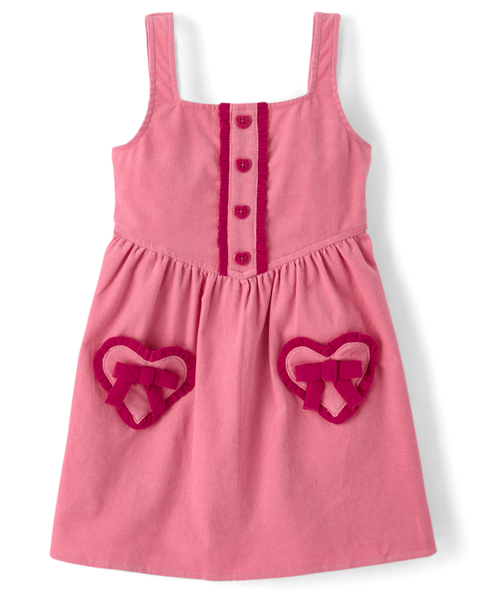 Girls Ruffle Heart Corduroy Jumper - Mon Cheri