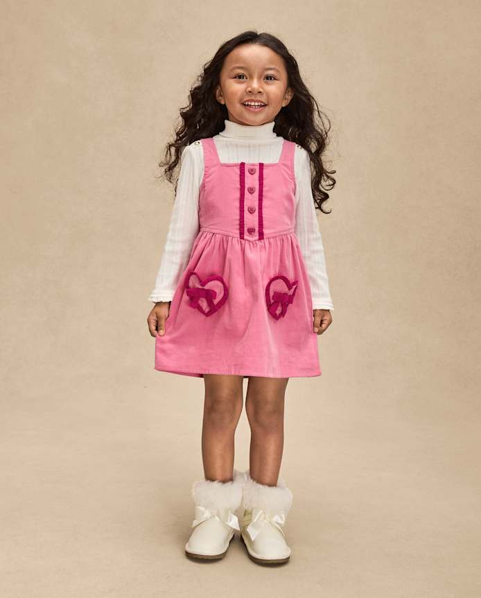 Girls Ruffle Heart Corduroy Jumper - Mon Cheri