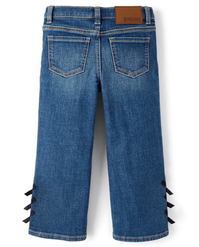 Girls Bow Wide Leg Jeans - Petit Paris