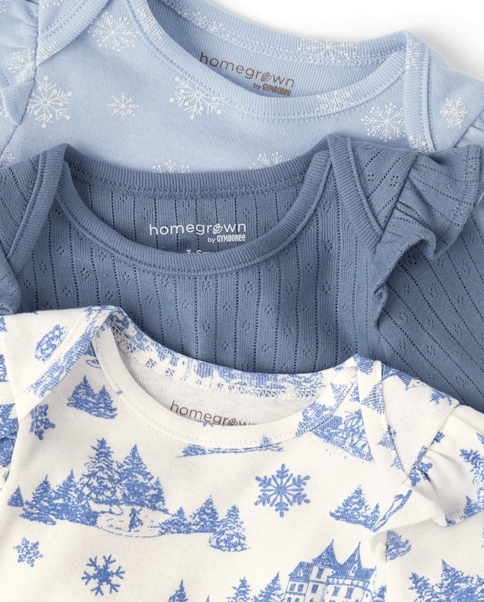 Baby Girls Snowflake Flutter Bodysuit 3-Pack