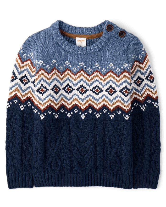 Boys Fairisle Cable Knit Sweater - First Frost