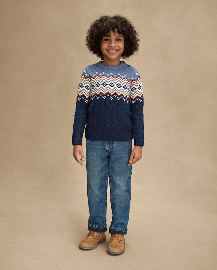 Boys Fairisle Cable Knit Sweater - First Frost