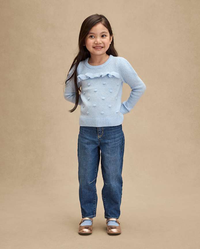 Girls Pointelle Bauble Sweater - First Frost