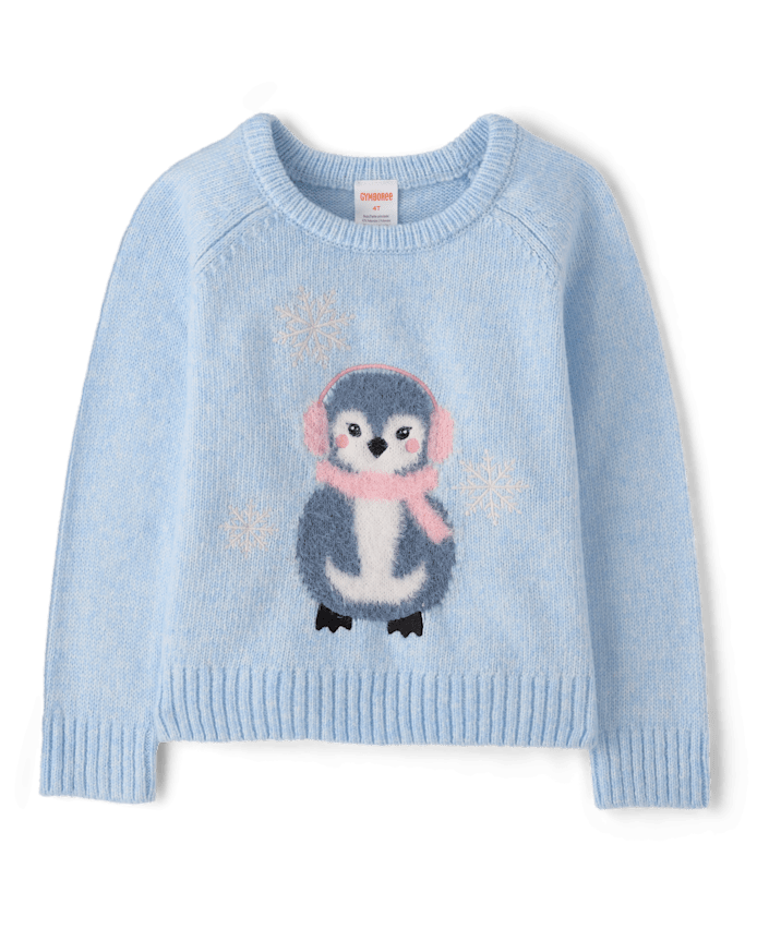 Girls Eyelash Penguin Sweater - First Frost