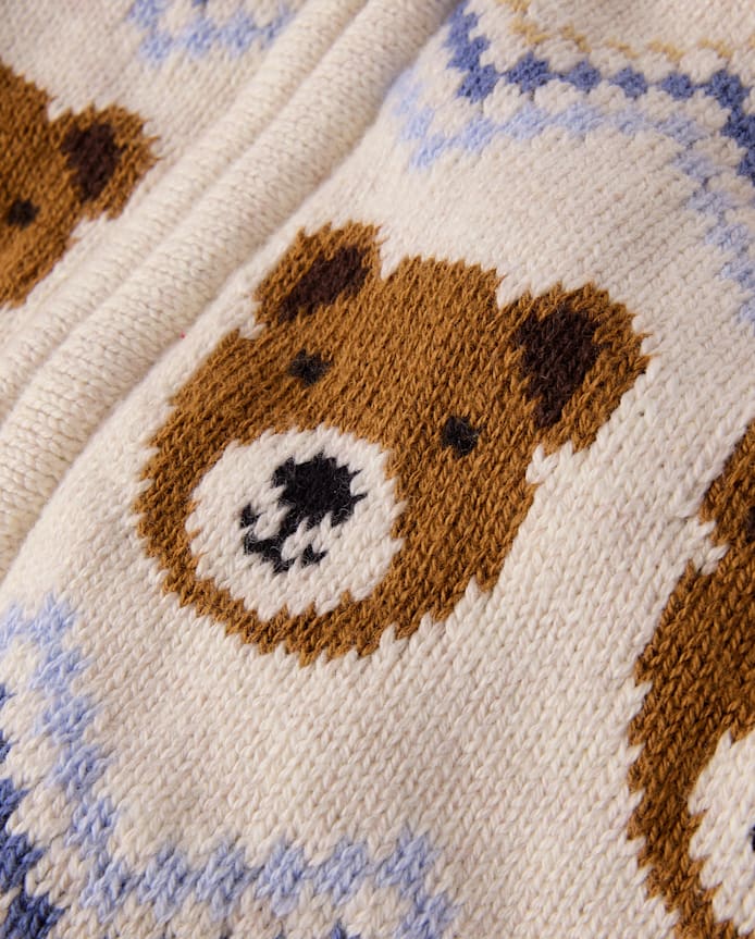 Girls Bear Fairisle Zip Up Vest - First Frost