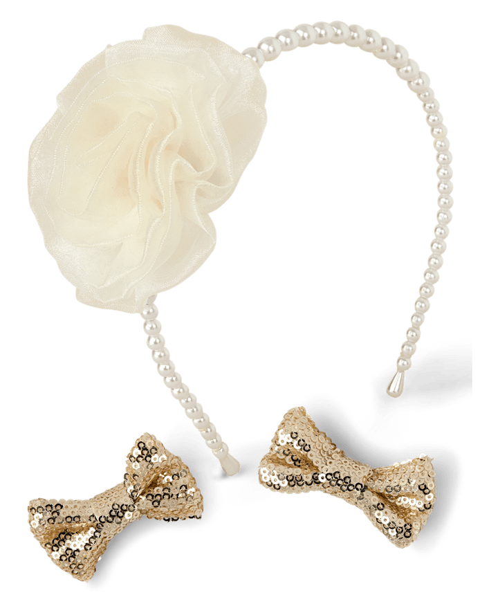 Girls Faux Pearl Sequin 3-Piece Hair Set - Royal Christmas