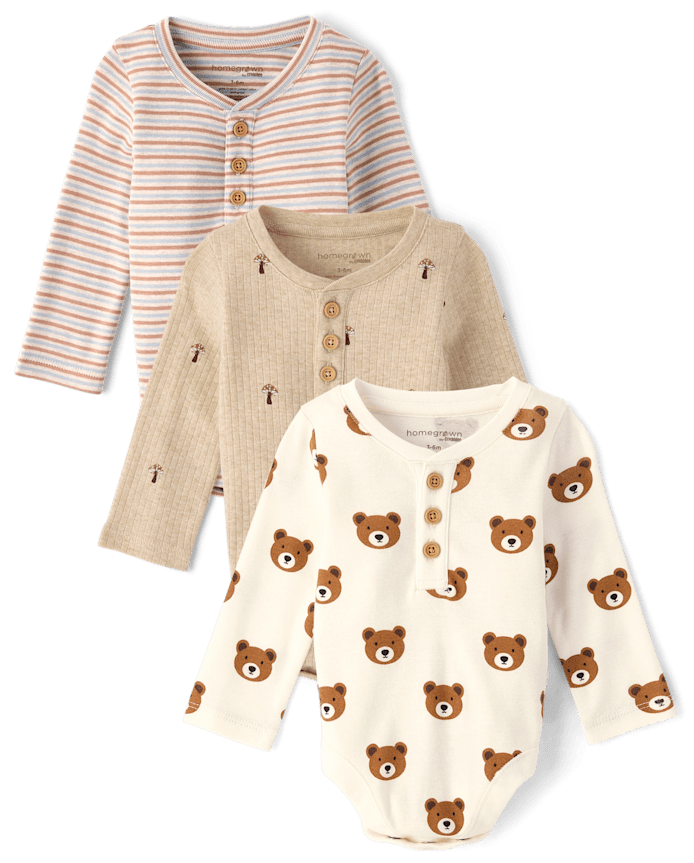 Baby Bear Henley Bodysuit 3-Pack
