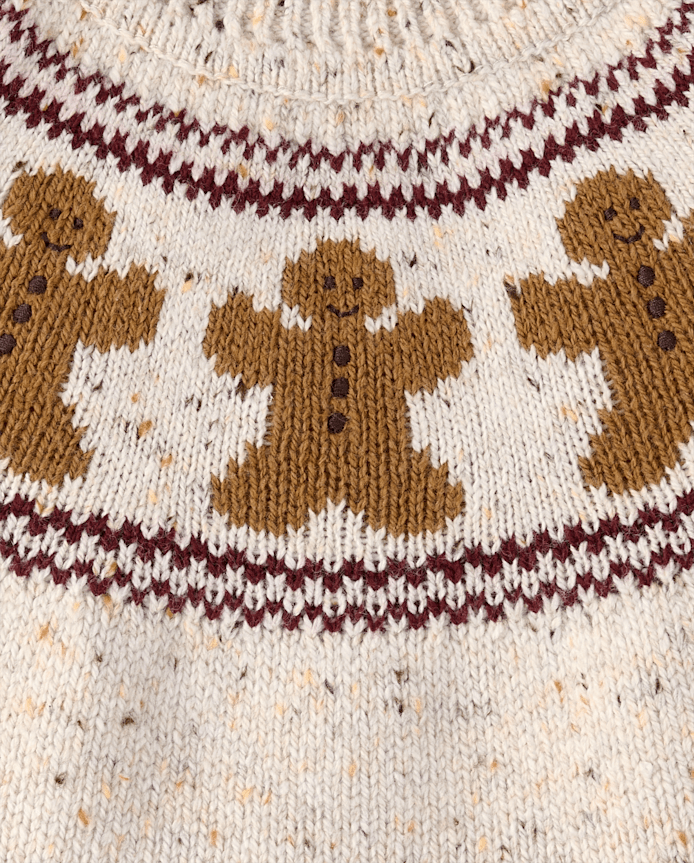 Girls Intarsia Gingerbread Ruffle Sweater Dress - Royal Christmas