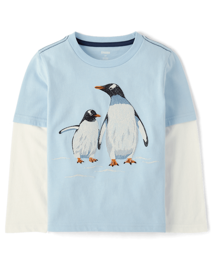 Boys Embroidered Penguin Layered Top - First Frost