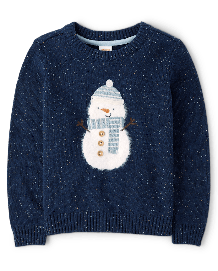 Boys Crochet Snowman Sweater - Royal Christmas