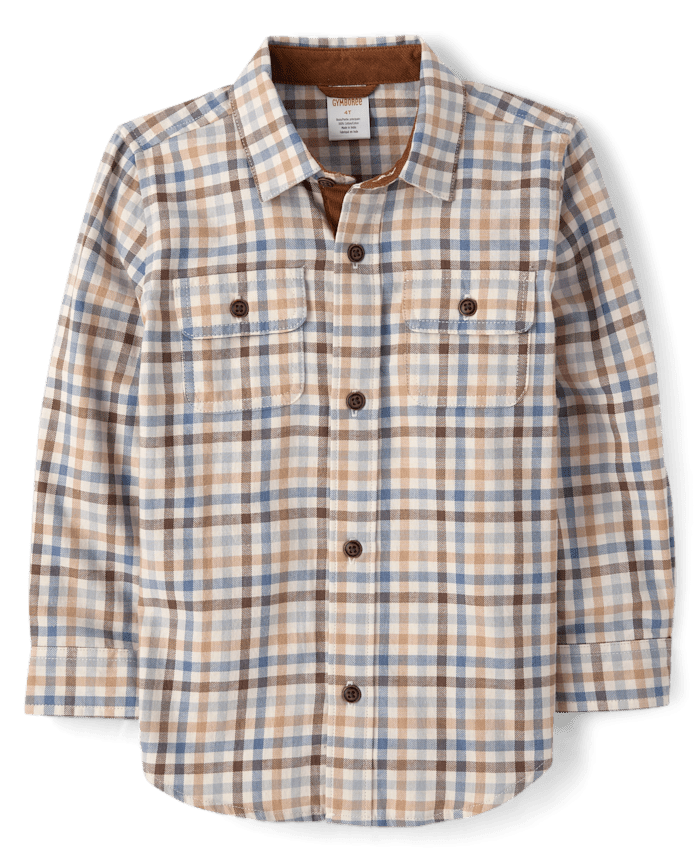 Boys Gingham Flannel Button Up Shirt - First Frost