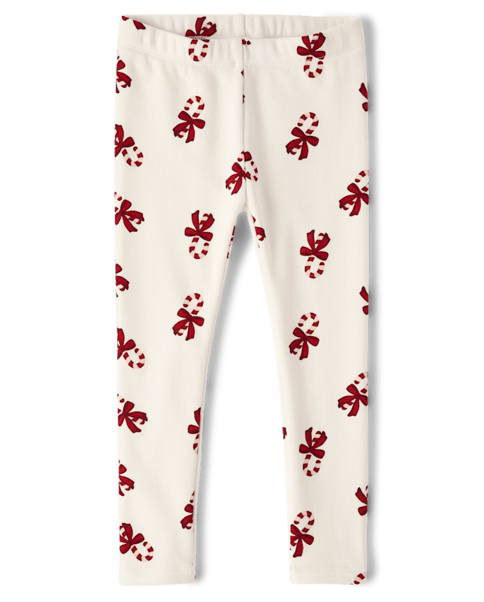 Girls Candy Cane Winter Warm Leggings - Royal Christmas