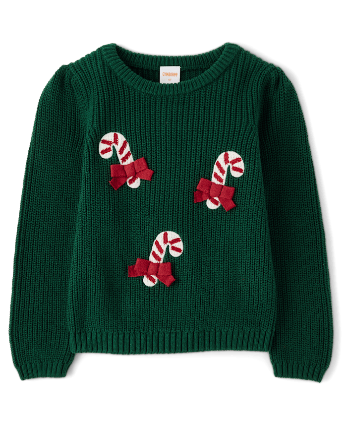 Girls Crochet Candy Cane Shaker Stitch Sweater - Royal Christmas