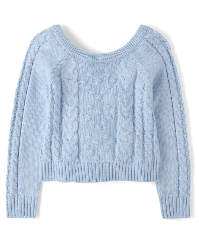 Girls Bow Back Cable Knit Sweater - On Pointe