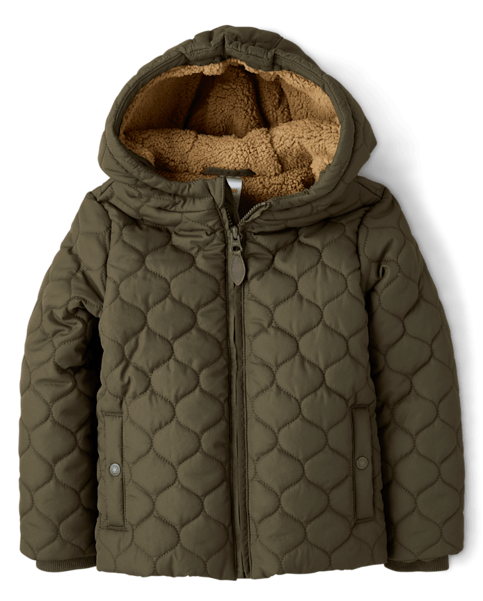 Boys Quilted Sherpa Lined Puffer Jacket - Royal Christmas