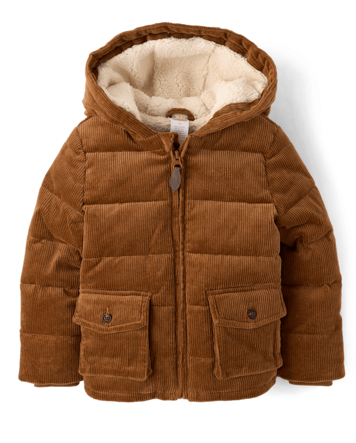 Boys Quilted Sherpa Lined Corduroy Puffer Jacket - First Frost