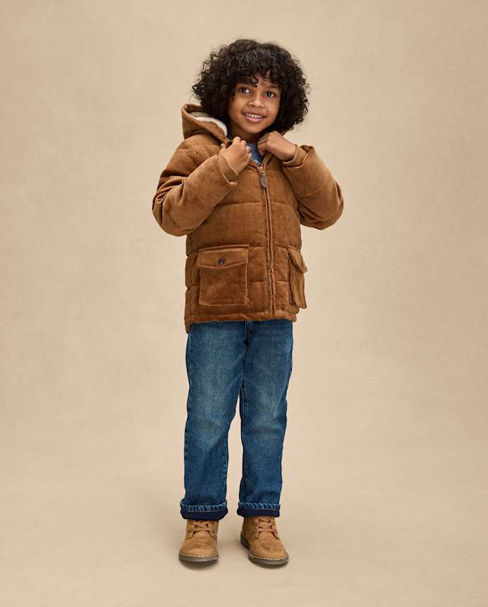 Boys Quilted Sherpa Lined Corduroy Puffer Jacket - First Frost