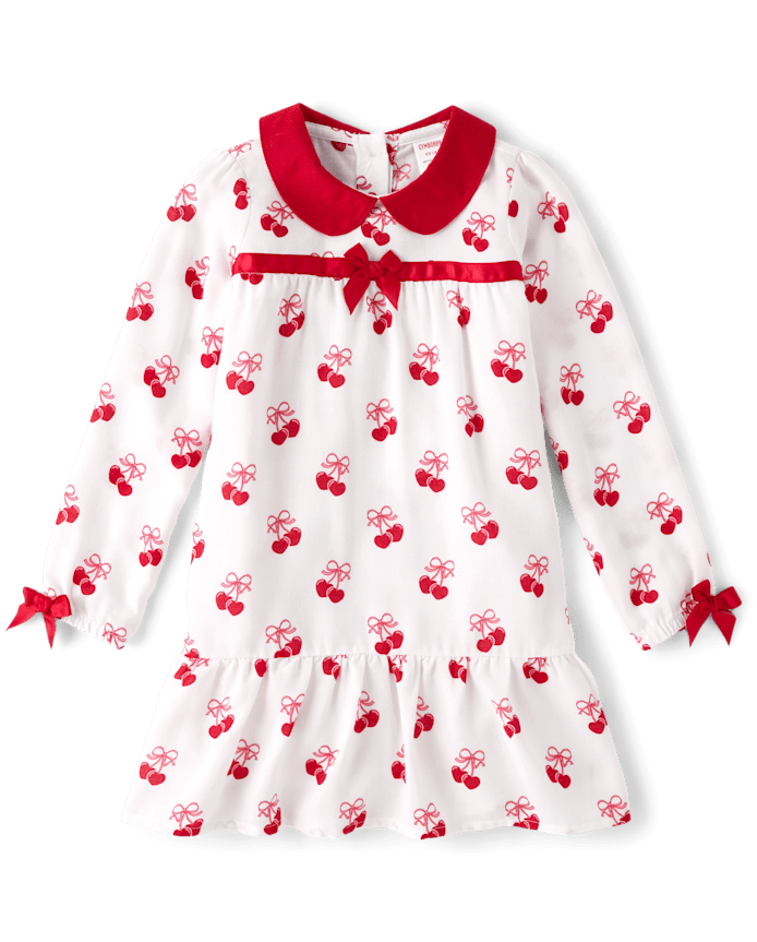 Girls Heart Cherry Flannel Ruffle Nightgown
