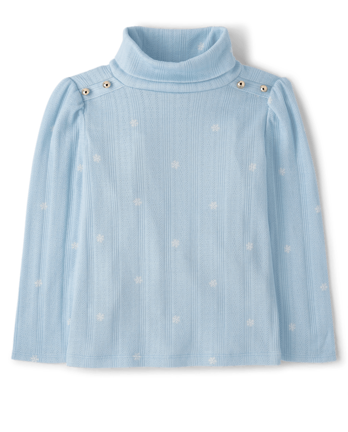 Girls Button Pointelle Turtleneck Top - First Frost
