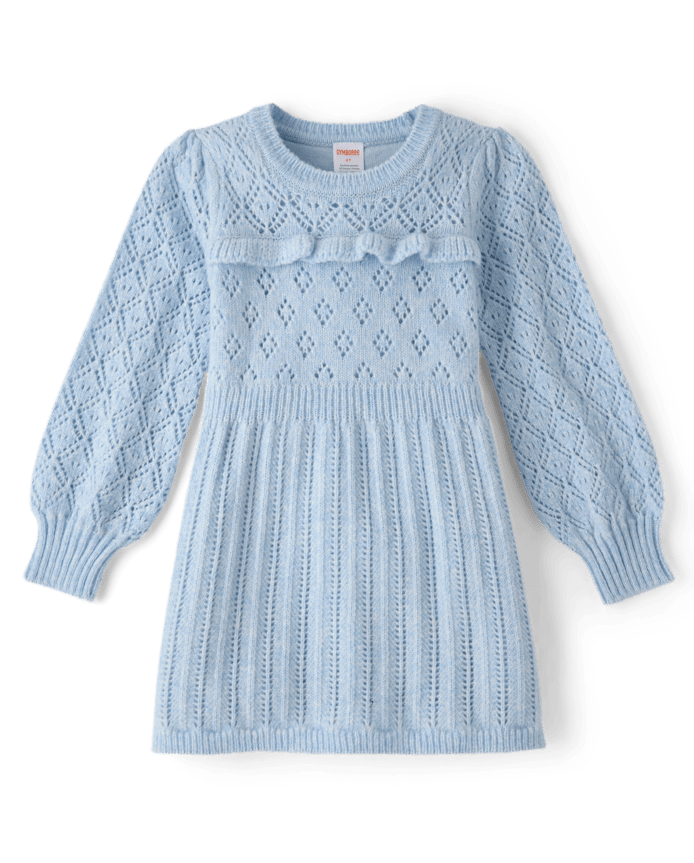 Girls Ruffle Pointelle Sweater Dress - First Frost