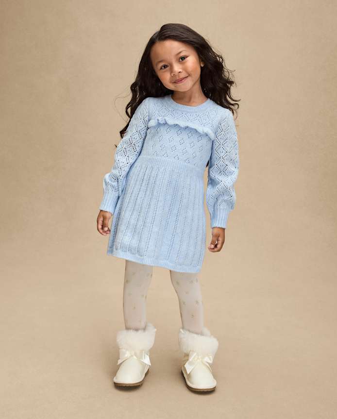 Girls Ruffle Pointelle Sweater Dress - First Frost
