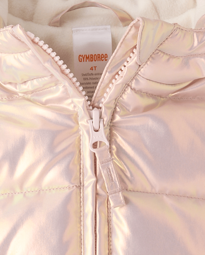 Girls Foil Quilted Ruffle Puffer Jacket - First Frost