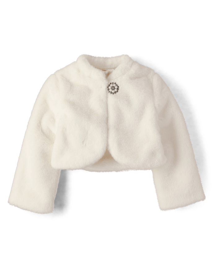 Girls Embellished Faux Fur Shrug - On Pointe