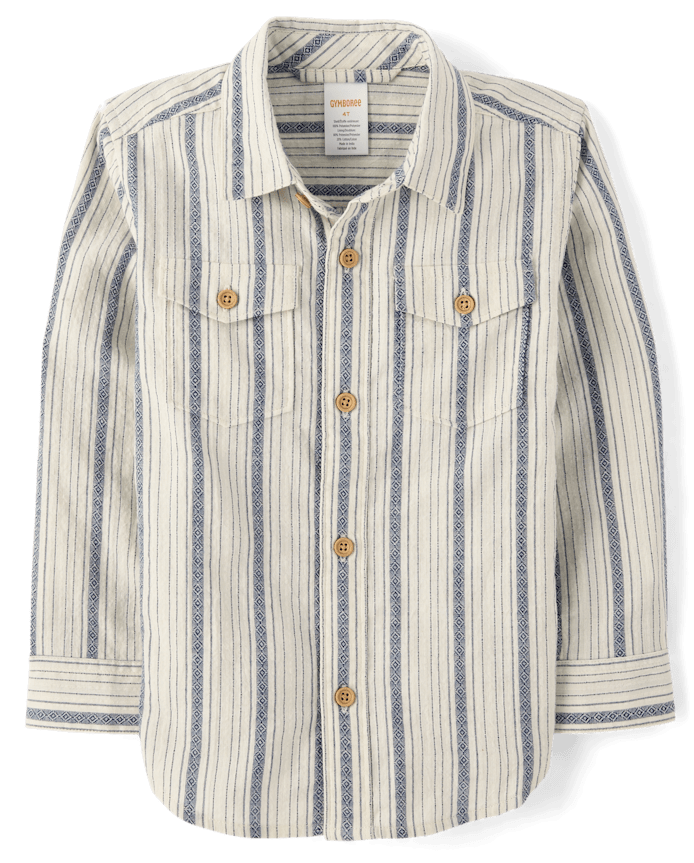 Boys Striped Textured Button Up Shirt - Driftwood Bay