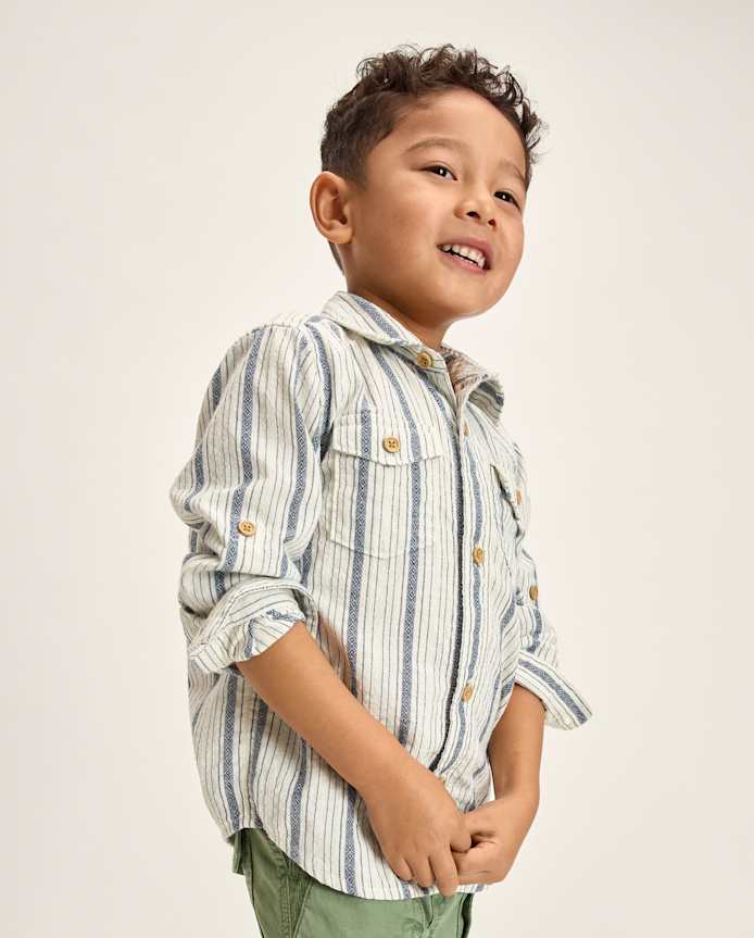 Boys Striped Textured Button Up Shirt - Driftwood Bay