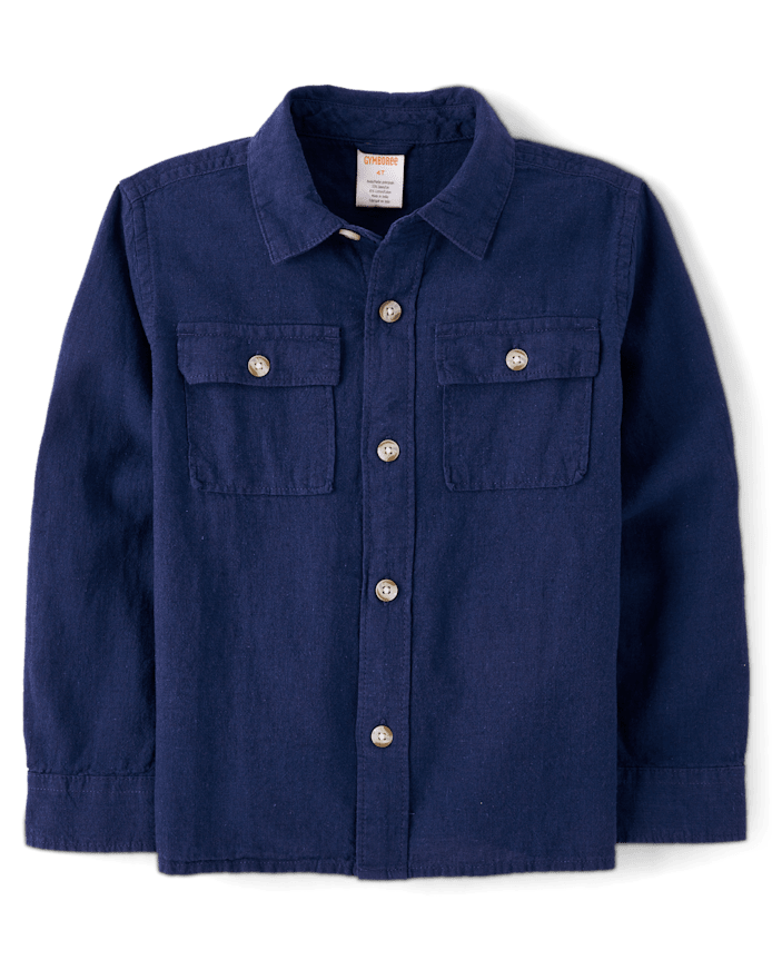 Boys Linen-Blend Button Up Shirt