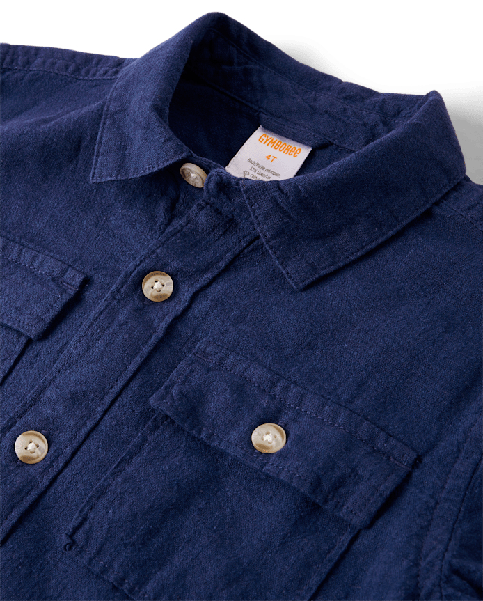 Boys Linen-Blend Button Up Shirt